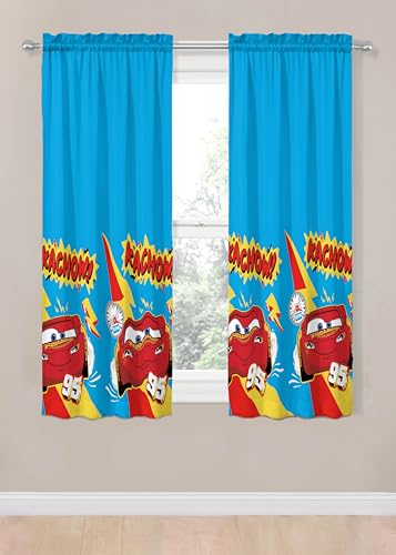 Sunny Side Up Window Curtains for Kids Bedroom 4Piece Drape Set with 2 Tiebacks Blue Cars 42 W x 63 L Pack of 2 - Image 3