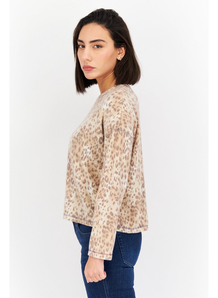 Women Round Neck Long Sleeves Animal Print Shirt, Beige - pzsku/ZBAFB5E0EC0DEB68BCD69Z/45/_/1724351188/8e30cb9b-a2bf-4c9a-b1b7-b08798965aeb