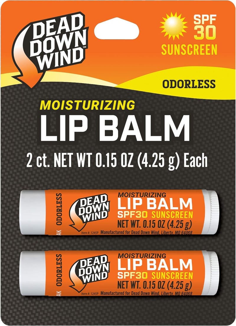 DEAD DOWN WIND SPF 30 Lip Balm 2 Pack  Hunting Scent Control Lip Protection Wax  Advanced Hunting Essentials