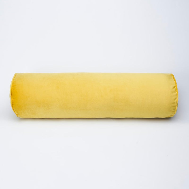 CottonFry غطاء وسادة بولستر دائري | 100% مخمل ناعم سادة وغطاء بولستر فاخر 30" x 15" لمجموعة ديوان غرفة المعيشة (16x32، أصفر ليموني، 1) - Image 1