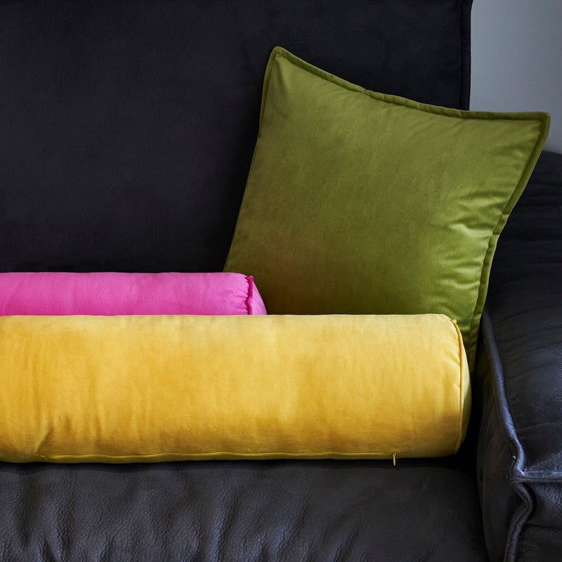 CottonFry غطاء وسادة بولستر دائري | 100% مخمل ناعم سادة وغطاء بولستر فاخر 30" x 15" لمجموعة ديوان غرفة المعيشة (16x32، أصفر ليموني، 1) - Image 4
