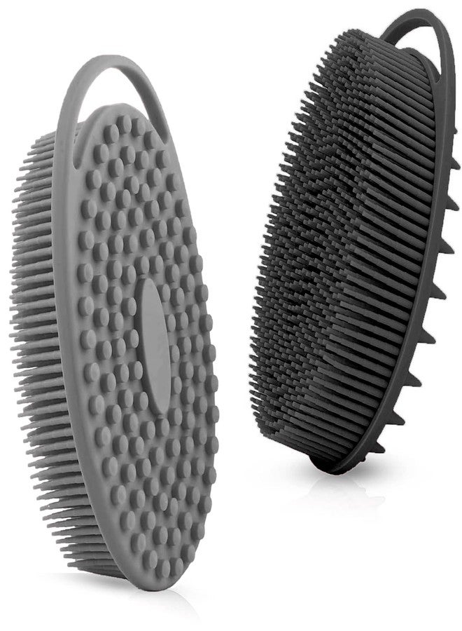 RamPula Silicone Loofah Scrub, Silicone Body Scrubber, Set of 2, Soft Body Scrub, Bath Sponge, Shower Loofah Scrubber Brush for Sensitive Kids, Women, Men, All Skin Types (Black and Grey) - Image 1