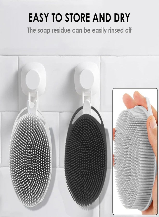RamPula Silicone Loofah Scrub, Silicone Body Scrubber, Set of 2, Soft Body Scrub, Bath Sponge, Shower Loofah Scrubber Brush for Sensitive Kids, Women, Men, All Skin Types (Black and Grey) - Image 3