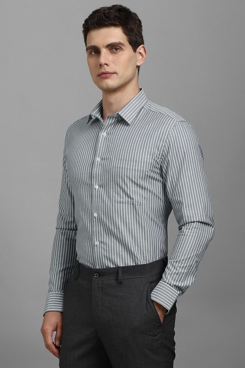 Louis Philippe Men Cotton Striped Slim Fit Shirt (LPSFMSLPR30093_Grey, 40 - Image 2