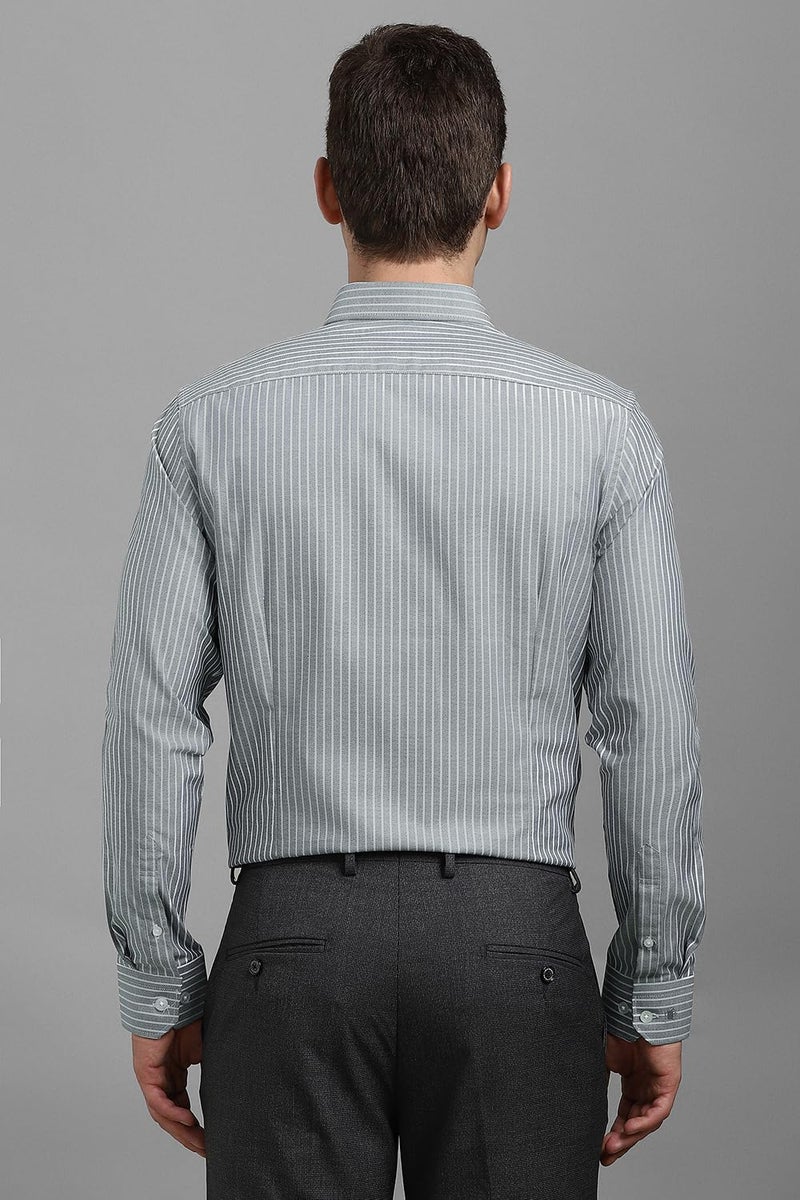 Louis Philippe Men Cotton Striped Slim Fit Shirt (LPSFMSLPR30093_Grey, 40 - Image 3