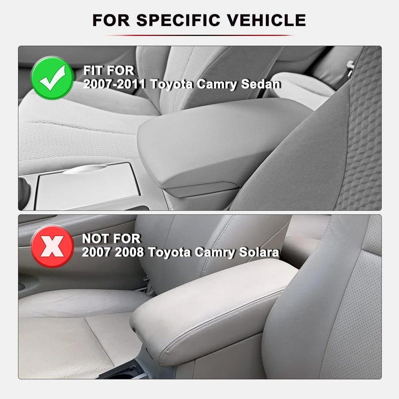 KBH غطاء مسند الذراع لوحدة التحكم المركزية من Auto Center لسيارة Toyota Camry 2007-2011، جلد فينيل مايكروفايبر، تقليم استبدال وحدة التحكم، رمادي (بدون غطاء) - Image 2