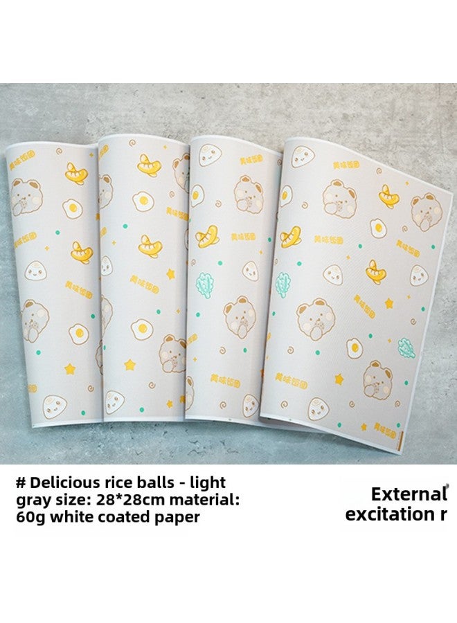 Sandwich Wrapping Paper Oil-absorbing And Oil-proof Hamburger Paper Bread Tray Pad Paper Lunch Roll LOGO-Color:500 To Send 450 Sealing Stickers-Specifications:Delicious Rice Balls-light Gray - Image 1