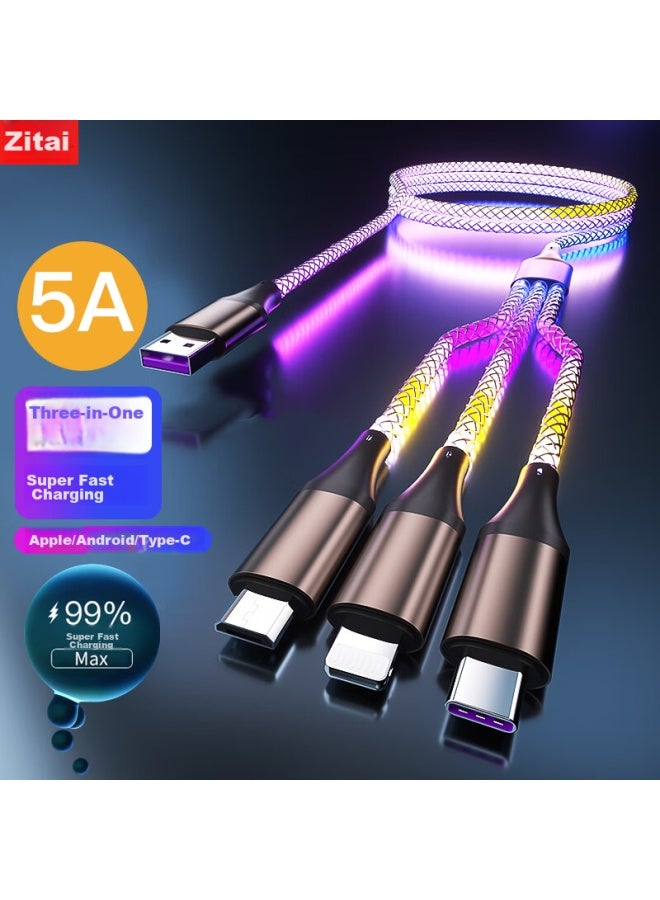 Zitai A Three-in Super Fast Charging Data Cable, 66w Three-in Charging Cord, Compatible With Apple And Android, Type-c Phones, 1.2 Meters - Image 1