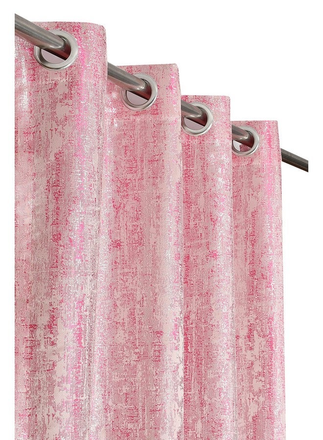 Purav Light Jacquard Door Curtain 8 Feet Long Pack of 2 Piece, Room Darkening Texture Design Rust-Free Eyelet - Pink, 2 Piece - Image 3