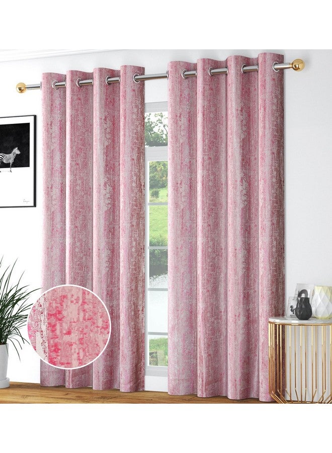 Purav Light Jacquard Door Curtain 8 Feet Long Pack of 2 Piece, Room Darkening Texture Design Rust-Free Eyelet - Pink, 2 Piece - Image 1
