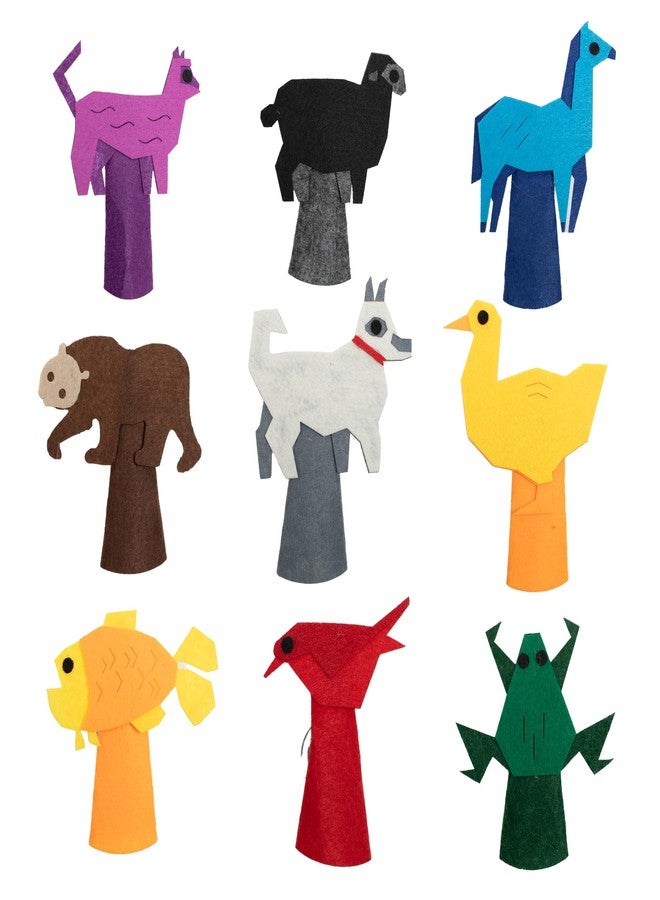 INF-STAR Felt Color Brown Bear Finger Puppets, 9pcs Feeling Sorting Red Bird, Yellow Duck, Green Frog, White Dog, Goldfish, Purple Cat, Blue Horse, Black Sheep Finger Puppets for Kids Classroom Activities - Image 2