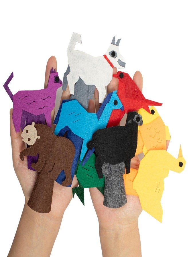 INF-STAR Felt Color Brown Bear Finger Puppets, 9pcs Feeling Sorting Red Bird, Yellow Duck, Green Frog, White Dog, Goldfish, Purple Cat, Blue Horse, Black Sheep Finger Puppets for Kids Classroom Activities - Image 1