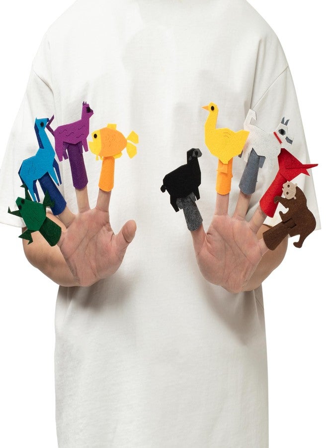 INF-STAR Felt Color Brown Bear Finger Puppets, 9pcs Feeling Sorting Red Bird, Yellow Duck, Green Frog, White Dog, Goldfish, Purple Cat, Blue Horse, Black Sheep Finger Puppets for Kids Classroom Activities - Image 4
