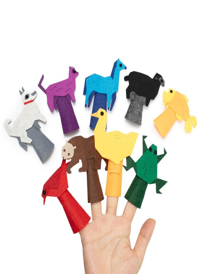 INF-STAR Felt Color Brown Bear Finger Puppets, 9pcs Feeling Sorting Red Bird, Yellow Duck, Green Frog, White Dog, Goldfish, Purple Cat, Blue Horse, Black Sheep Finger Puppets for Kids Classroom Activities - Image 3