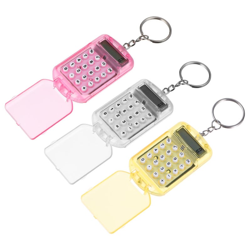 3pcs Mini Calculators Keychain For Students Office Home White Yellow Pink - Image 2