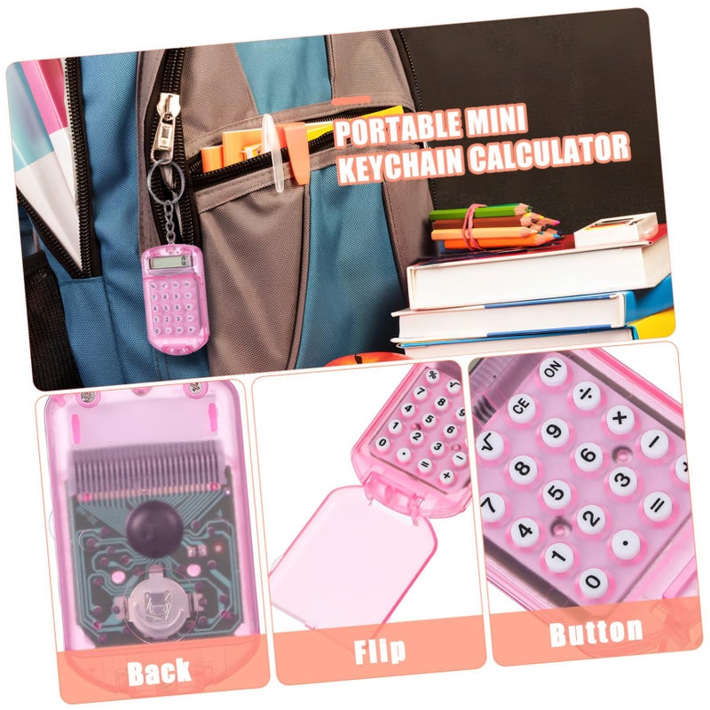 3pcs Mini Calculators Keychain For Students Office Home White Yellow Pink - Image 4