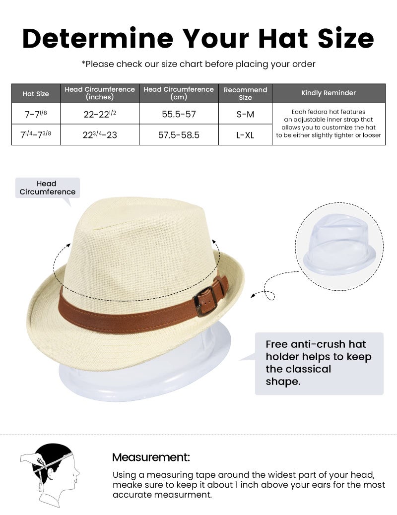 Simplicity قبعات فيدورا بأسلوب بنما البسيط للنساء والرجال، قبعة شمسية من القش مع حزام، طبيعية، L/XL - Image 3