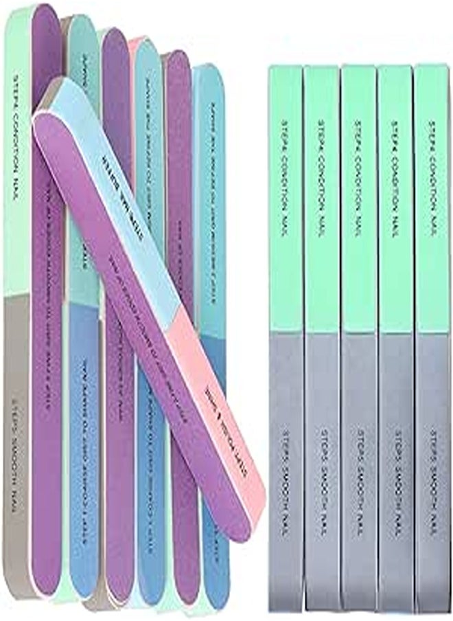 HeeYaa Nail File 7 Inches Long 4 Fingernail Files in 1 Professional Care Manicure Tools and Cosmetic Manicure 7 Professional Steps 12 Pack 