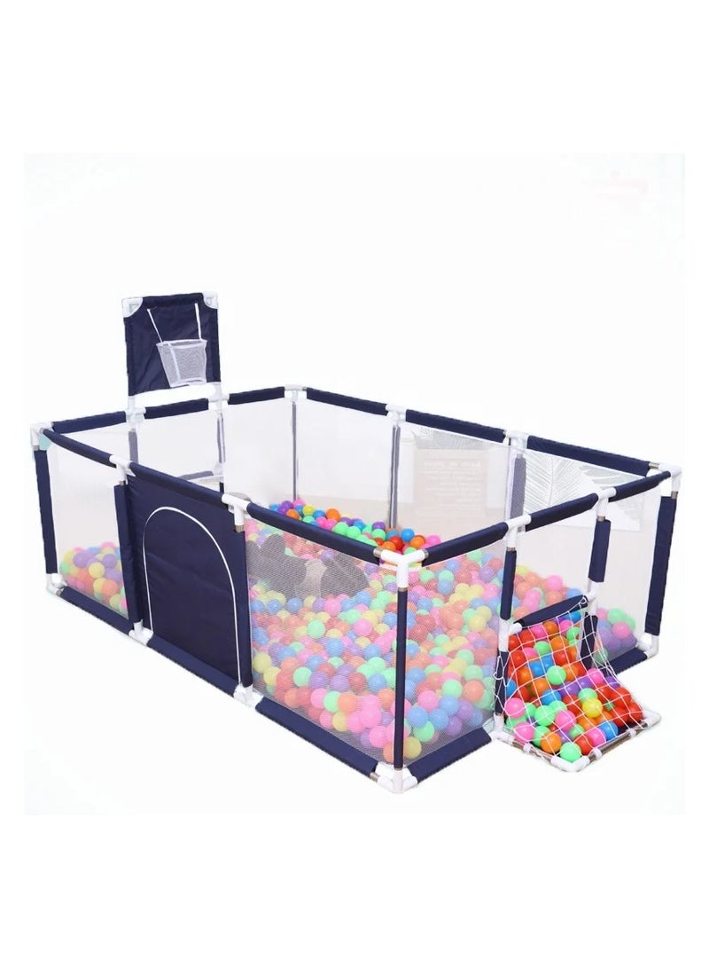 Pikkaboo Happy Game Fence Baby Playpen with Basketball Hoop & 30 Free balls-Navy - Image 1