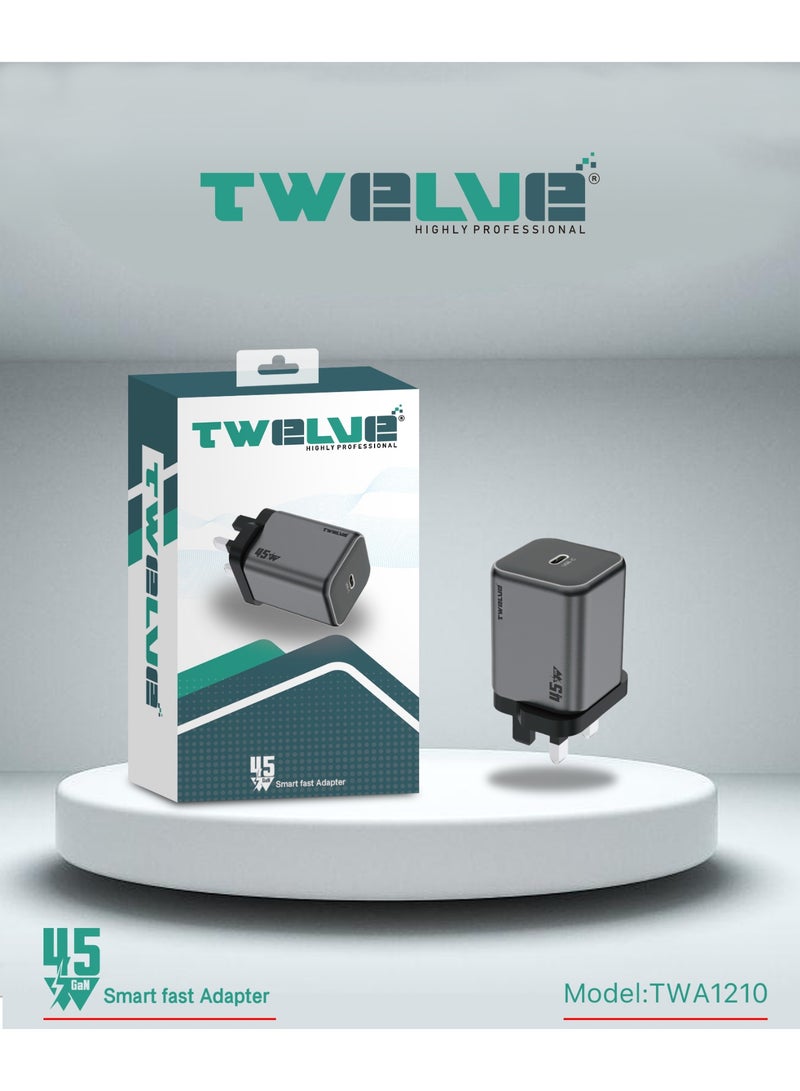 TWELVE 45W GaN Fast Charger USB-C Power Adapter, Power Delivery Type-C Charger for Smartphone, Tablet - Image 2