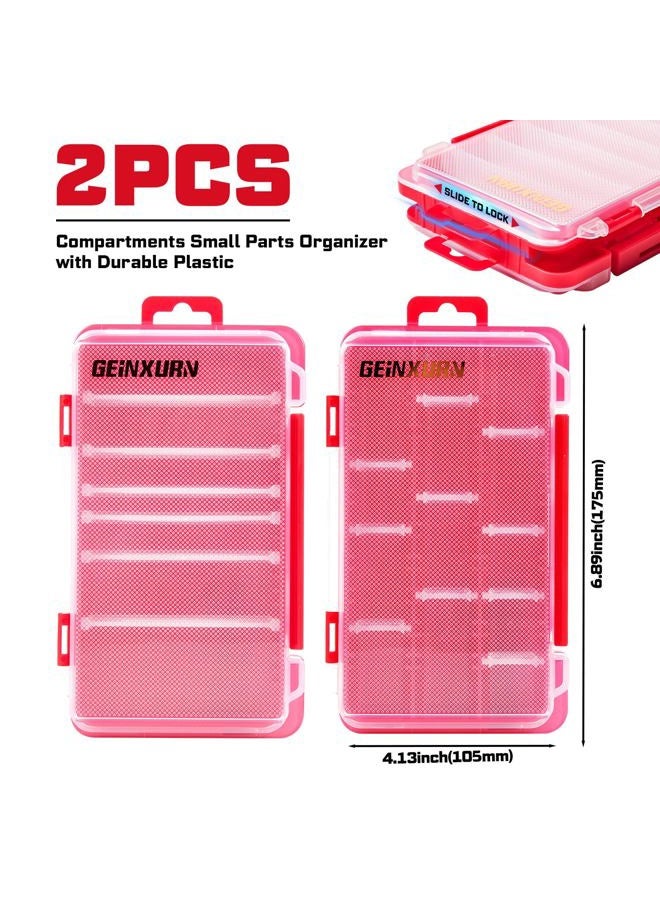 Geinxurn Small Flat Storage Parts Organizer, 2Pcs Red Portable Transparent Plastic Small Parts Tool Box with Removable Dividers, Screwdriver Bit Cases Storage(2 Pieces) - Image 2