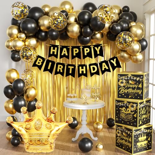 jenmir Gold Birthday Party Decorations Kit for Men3pcs birthday Decorations for Men boys black and gold Balloon Boxes Birthday Party Favors - Image 1