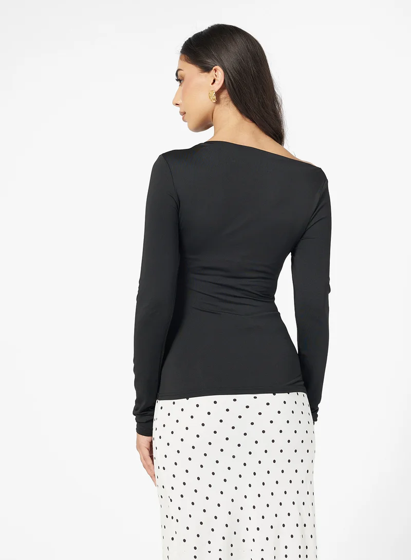 ELLA Fitted Top With Asymmetric  Neck