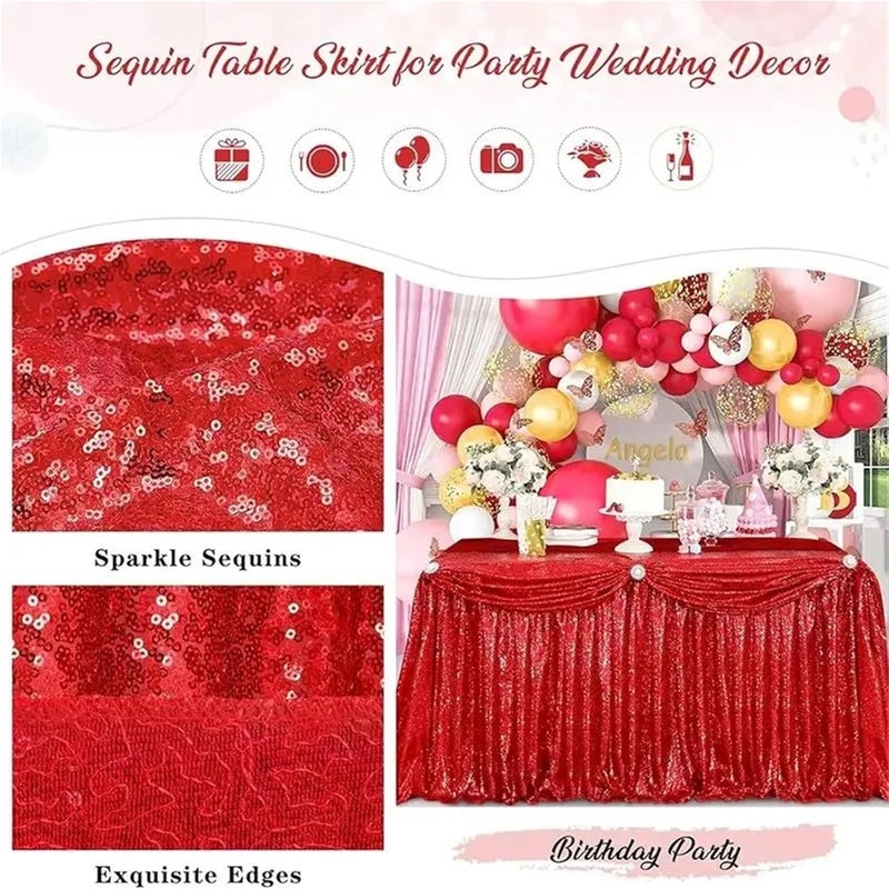 Table Skirt 14ft Table Skirt Sequins Rectangle Square Round Glitter Tablecloth For Wedding Party Dinner Decoration(1PC Green blue,70x183cm) - Image 3