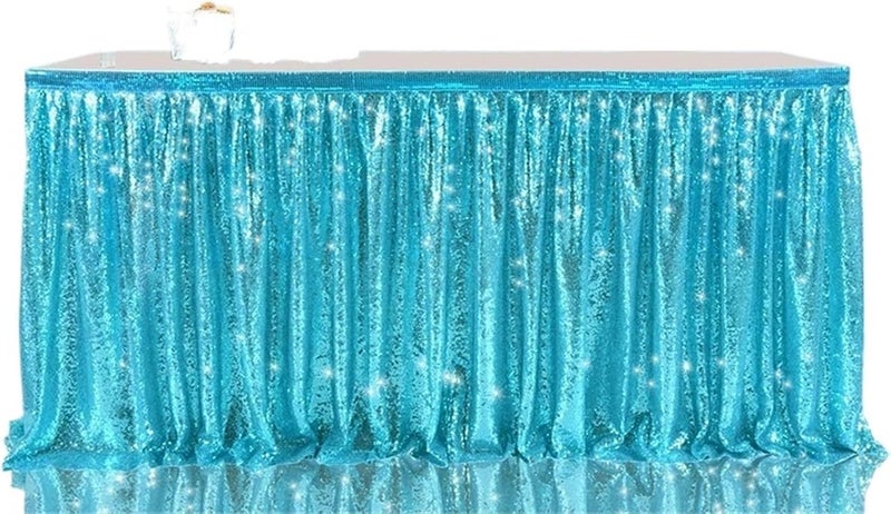 Table Skirt 14ft Table Skirt Sequins Rectangle Square Round Glitter Tablecloth For Wedding Party Dinner Decoration(1PC Green blue,70x183cm) - Image 1