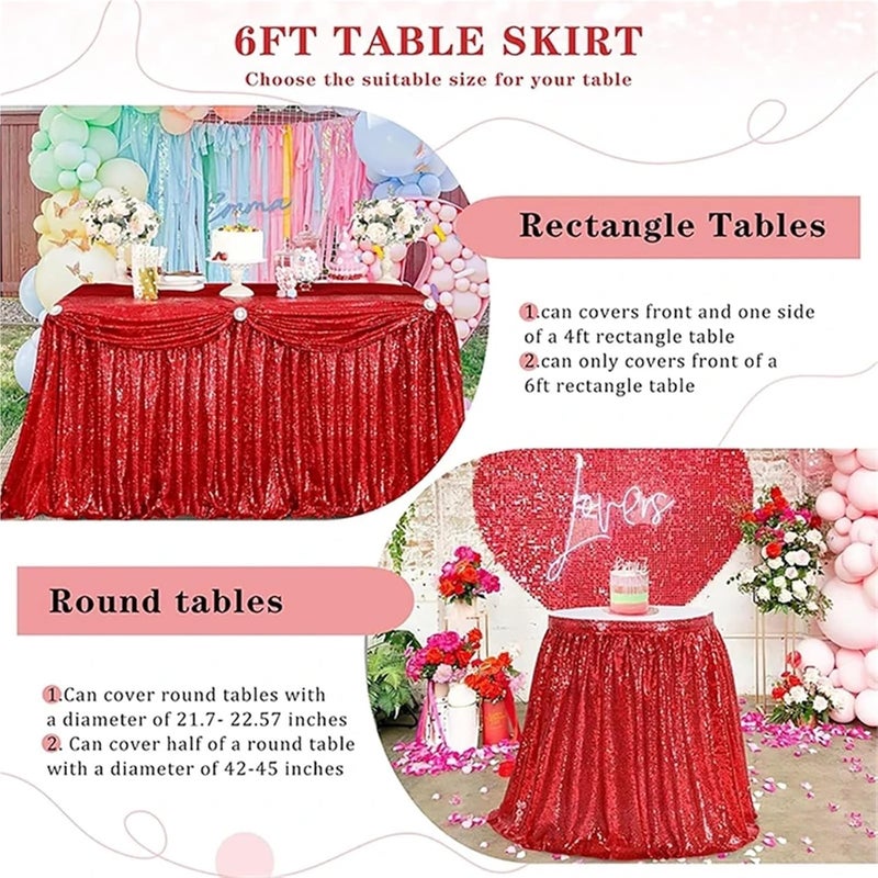 Table Skirt 14ft Table Skirt Sequins Rectangle Square Round Glitter Tablecloth For Wedding Party Dinner Decoration(1PC Green blue,70x183cm) - Image 4