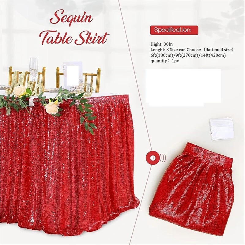 Table Skirt 14ft Table Skirt Sequins Rectangle Square Round Glitter Tablecloth For Wedding Party Dinner Decoration(1PC Green blue,70x183cm) - Image 5
