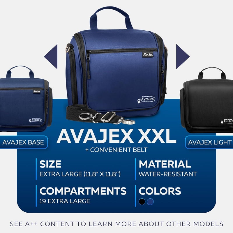 AvaJex Premium Hanging Travel Toiletry Wash Bag for Men and Women - Large Toiletry Organizer - Waterproof Hygiene Bag with Metal Swivel Hook, YKK Zippers and 19 Compartments for Toiletries, Makeup, Cosmetics - Image 2