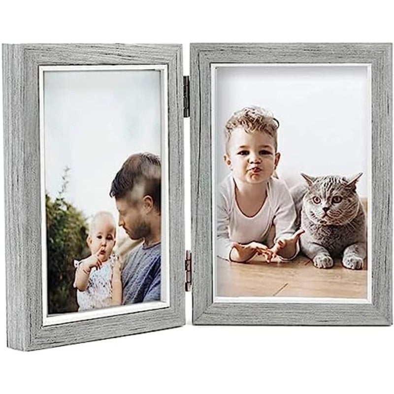 إطار صور، 5 × 7 إطارات صور ملصقة عمودية قابلة للطي إطارات صور مزدوجة ديكور المنزل لسطح المكتب هدايا فريدة لأعياد الميلاد والأجداد وأصدقاء العائلة - Image 1