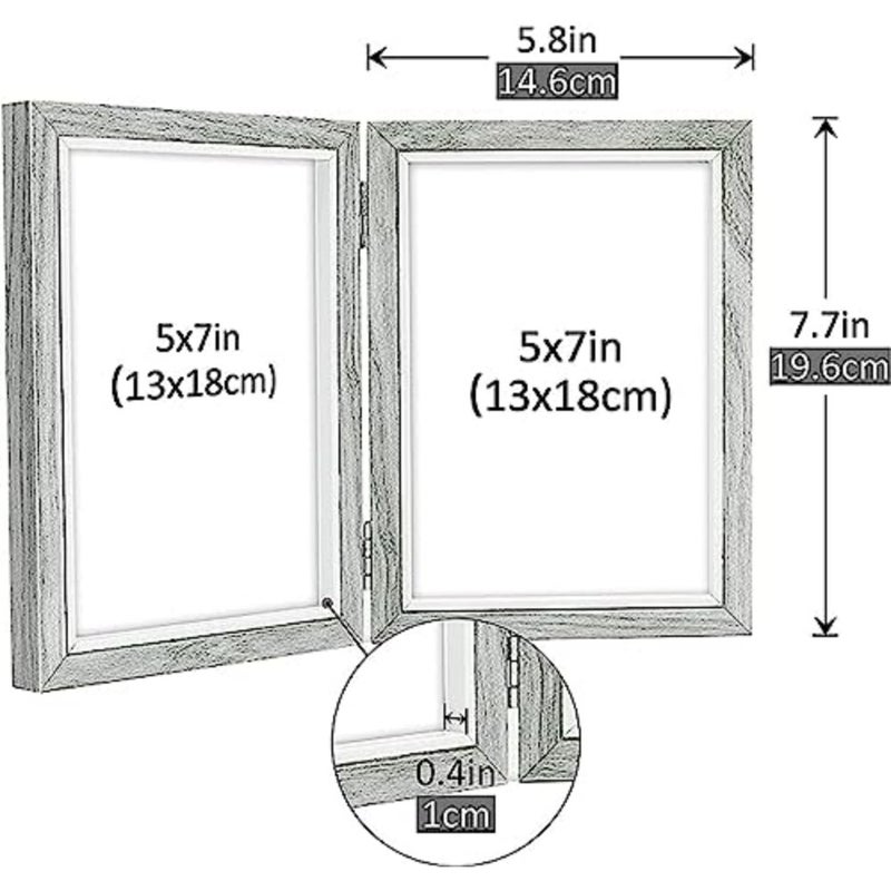 إطار صور، 5 × 7 إطارات صور ملصقة عمودية قابلة للطي إطارات صور مزدوجة ديكور المنزل لسطح المكتب هدايا فريدة لأعياد الميلاد والأجداد وأصدقاء العائلة - Image 4