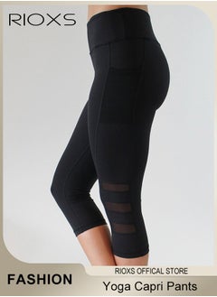 RIOXS Women's High Waisted Yoga Pants,Stretch Capri Leggings With Side Pockets,Workout Tummy Control Leggings For Sports Gym Yoga Tights,Skinny Leggings For Women Ladies Running  - Image 5