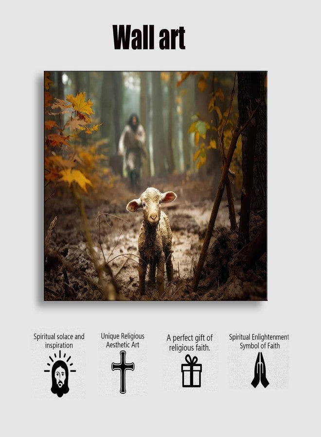 Ploceiny Baptism gifts for boys or girl wall decor, christian gifts for women & men, Jesus and Lamb Canvas poster Jesus Running After Lost Lamb Picture for prayer room Posters religious gifts serenity prayer - Image 5