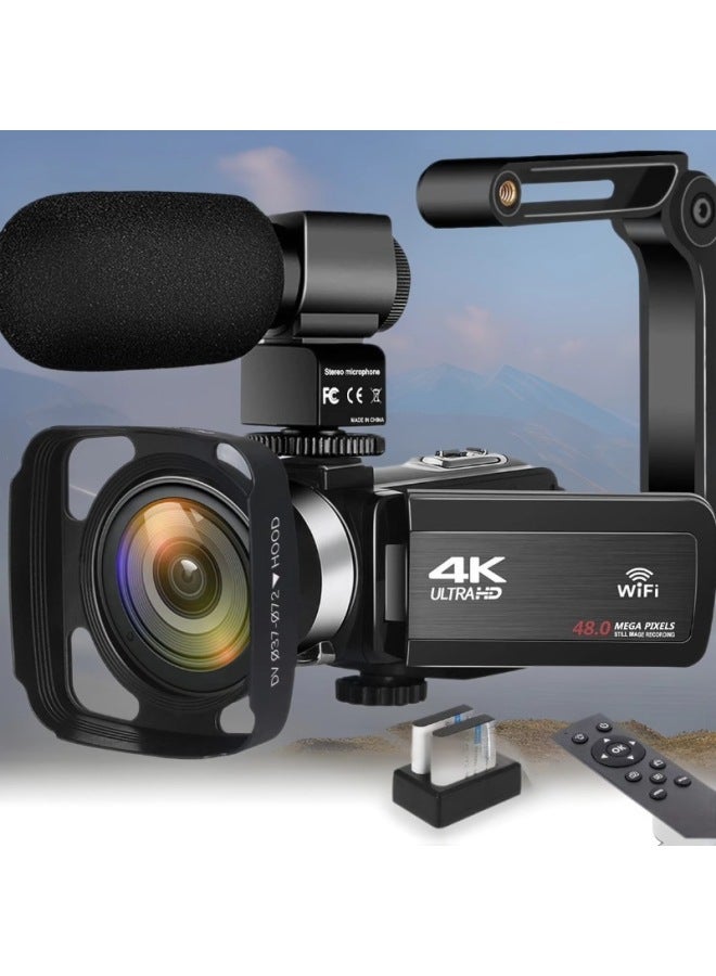 Generic Products 4K Camera Suitable For 48MP HD Digital Camera Video Recorder, With Microphone Touch Screen-Body Color:Black + Wide Angle Lens 1x Wide + Microphone  - Image 2