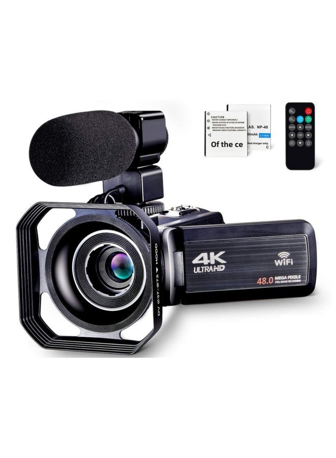 Generic Products 4K Camera Suitable For 48MP HD Digital Camera Video Recorder, With Microphone Touch Screen-Body Color:Black + Wide Angle Lens 1x Wide + Microphone  - Image 1