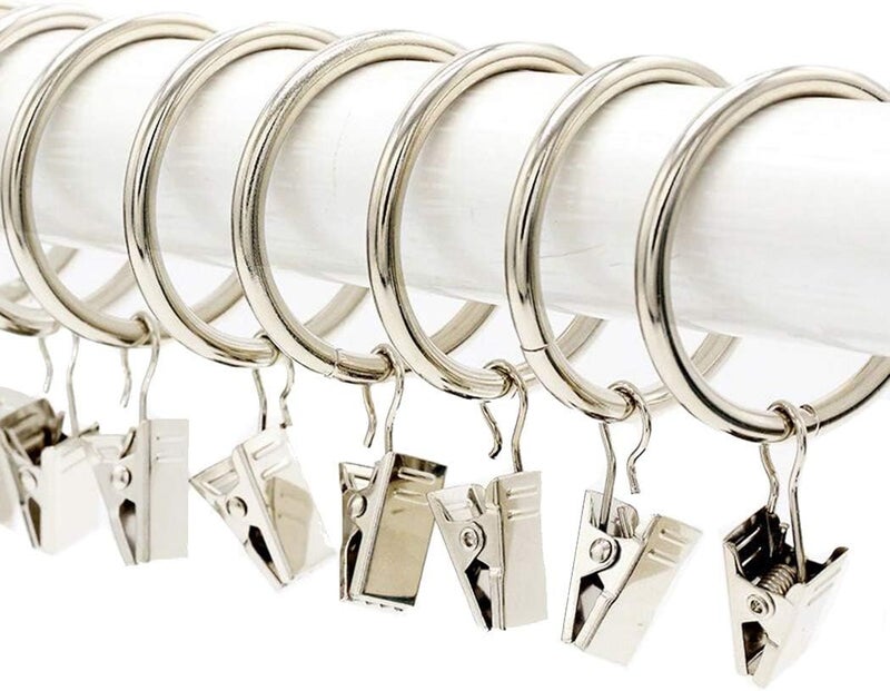 SeeRaphee 20PCS Silver Metal Hanging Window Curtains Rings with Clips Inch Interior Diameter 38mm/1.5 Inch Electroplating Processing - Image 1