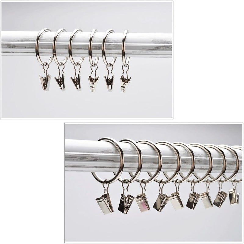 SeeRaphee 20PCS Silver Metal Hanging Window Curtains Rings with Clips Inch Interior Diameter 38mm/1.5 Inch Electroplating Processing - Image 3
