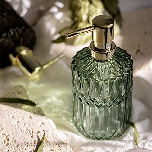 EMPO Clear Glass Soap Dispenser with ABS Plastic Pump, Crystal Lotion Dispensers for Kitchen Sink, Bathroom (Green) - Image 2