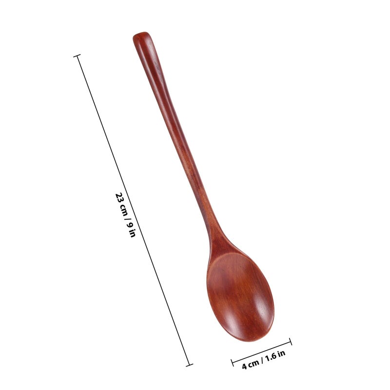 Natural Wooden Soup Spoons Set 5 Pieces 23cm Japanese Style Kitchen Utensils - Image 3