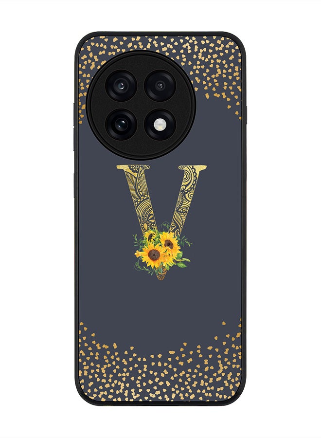 Stylizedd For OnePlus 13R / Ace 5 Pro Case,Slim fit Camera Protection, Shockproof Thin Phone cover  - Custom Floral Monogram - V  (Grey )