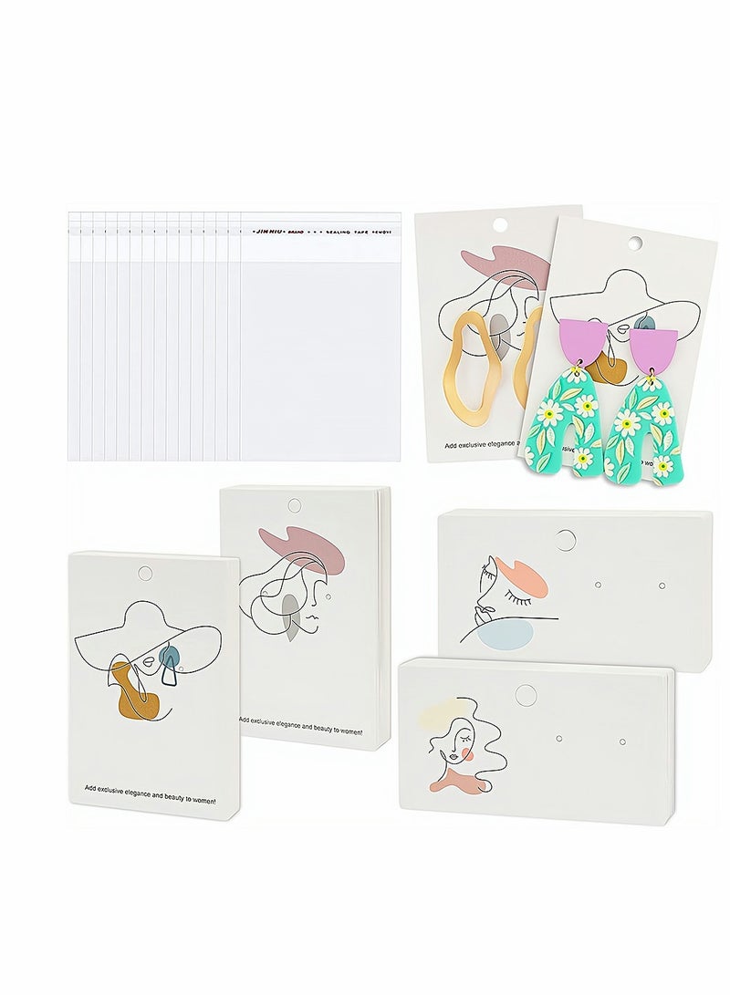 SYOSI Earring Holder Cards, Earring Display Holder Cards set for Earrings Necklace Jewelry Display and Packaging, 4 Patterns, Total 100 Pcs Earring Cards and Self- Sealing Bags - Image 1