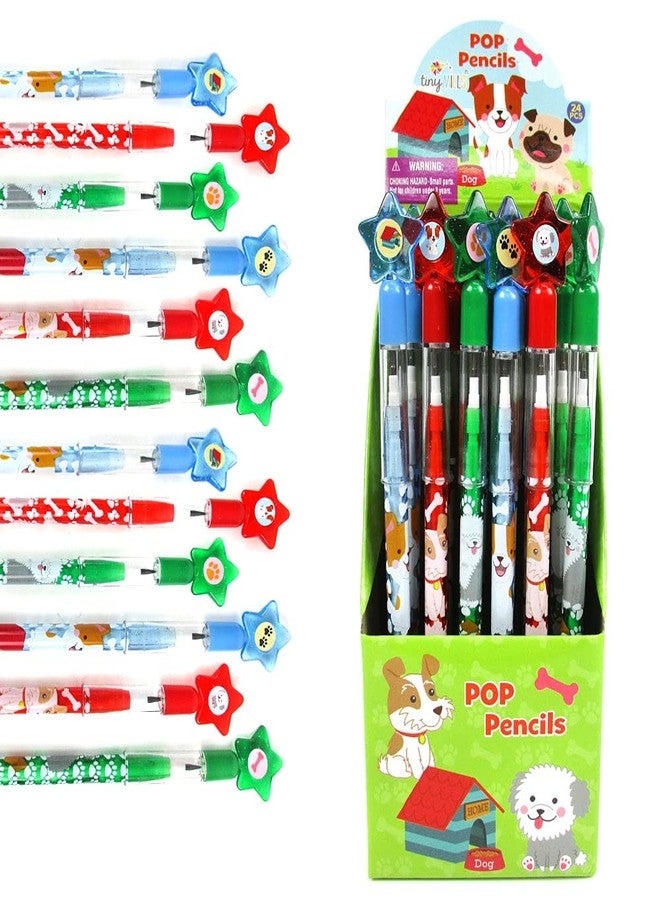 TINYMILLS 24 Pcs Dogs and Puppies Multi Point Stackable Push Pencil Assortment with Eraser for Dog Birthday Party Favor Prize Carnival Goodie Bag Stuffers Classroom Rewards Pinata Fillers - Image 1