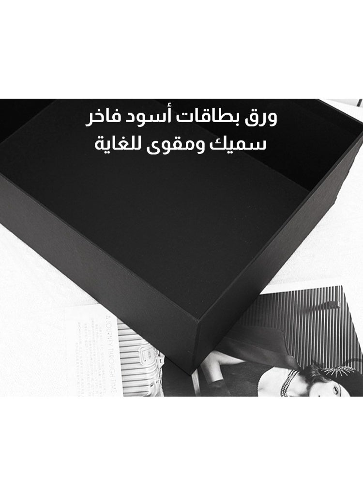 ميجيوسيون صناديق هدايا سوداء متداخلة مع غطاء - تغليف فاخر مجمع مسبقاً بأشرطة وأقواس للعيد، الزفاف، أعياد الميلاد وعيد الأم - Image 2