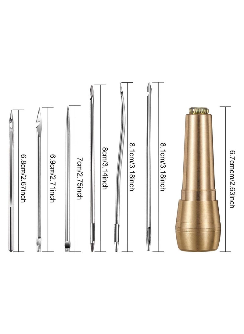 Canvas leather sewing aper needle set, copper handle + 6 kinds of needles + three-color long thread 135 meters + 2 thimble needles + needle box, handmade leather shoes and bags repair and DIY good helper