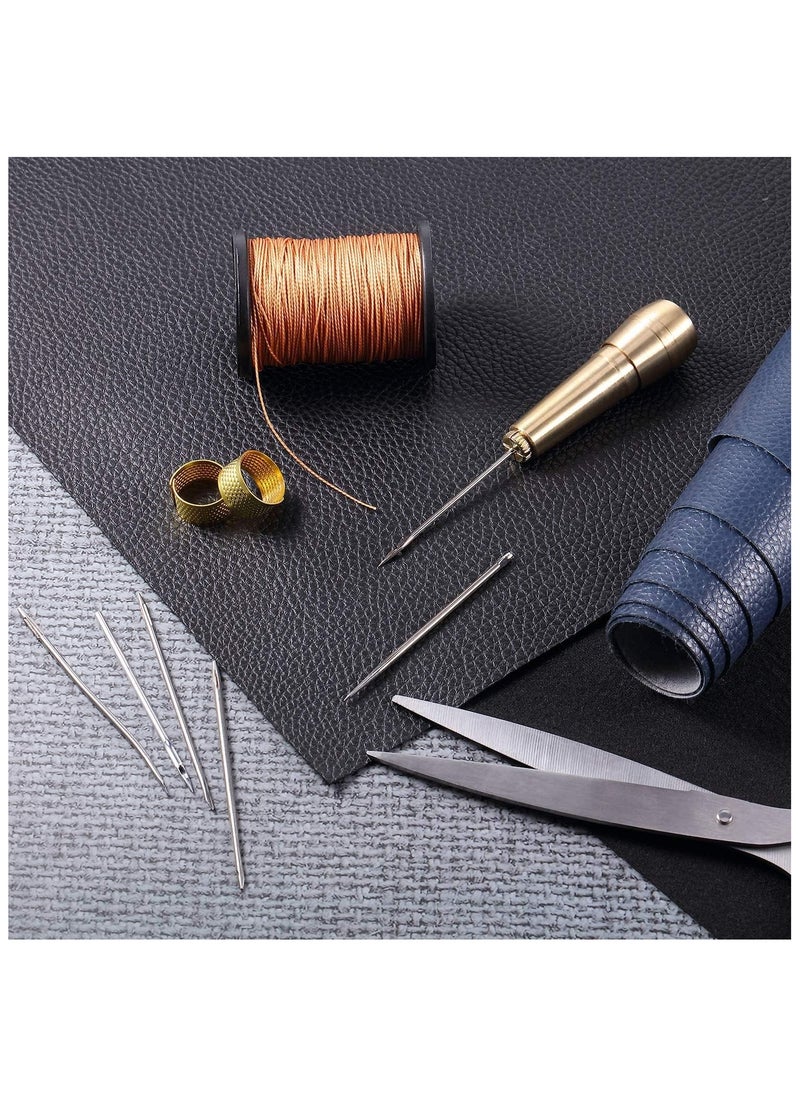 Canvas leather sewing aper needle set, copper handle + 6 kinds of needles + three-color long thread 135 meters + 2 thimble needles + needle box, handmade leather shoes and bags repair and DIY good helper