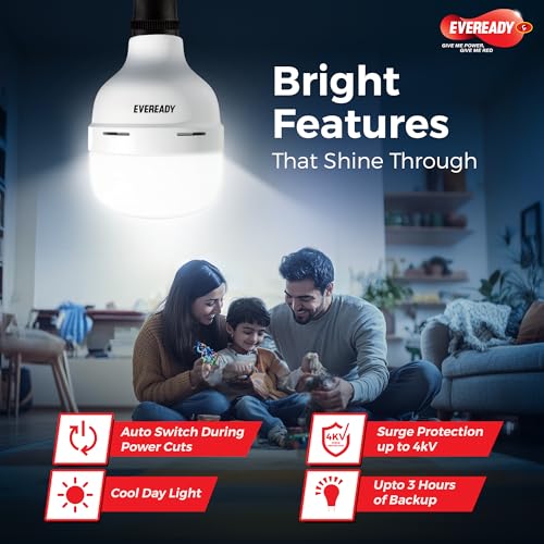 Eveready 30W Emergency Inverter LED Bulb, Cool Day Light (6500K), Rechargeable Bulb with 3 Hours Backup, Ideal for Powercuts, Energy Efficient, B22 Base, Pack of 1 - Image 2