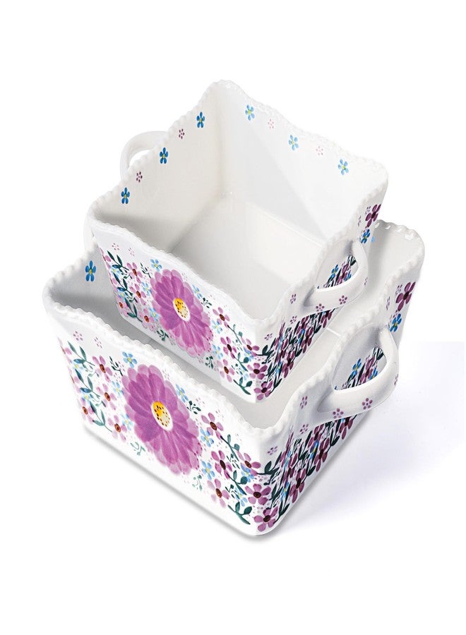 KXZ Ceramic Baking Tray Rectangular Blue Rose Oven Baking Tray Set With Handle, 2-Piece Set Hand-Painted Porcelain Baking Tray With Handle, Oven/Cooking/Microwave And Dishwasher Safe Baking Tray - Image 1